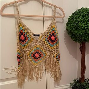 Dry Goods Multicolor Crochet hippie Fringe Tank Top